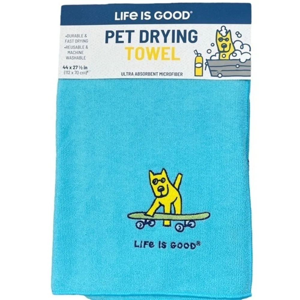 Life is Good - 2/$28 - ‘Skateboarding Jake - aqua’ pet drying towel. NWT